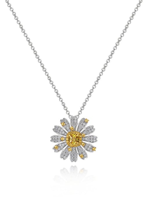 Yellow [P 0865] 925 Sterling Silver High Carbon Diamond Flower Luxury Necklace